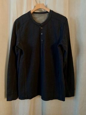 Eddie Bauer Men’s Large Tall Midweight Charcoal Gray Waffle Thermal Henley